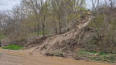 Erdrutsch in Burg Stargard: Straße durch Schlamm und Bäume blockiert - Feuerwehr sucht Ursache