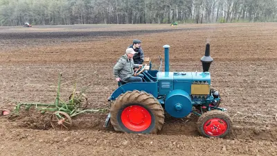 Oldtimer-Traktoren zeigen ihr Können beim Pflügen in Naschendorf