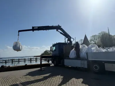 Sandsäcke schützen gestrandeten Wal vor Flachwasserzone