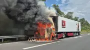 Lkw-Brand auf A9 bei Beelitz: Fahrer rettet sich auf Rastplatz