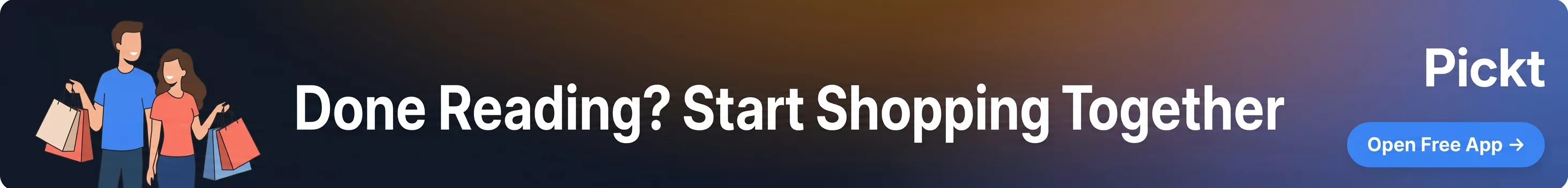 Pickt After-Article-Banner — kollaborative Einkaufslisten-App mit Familien-Illustration